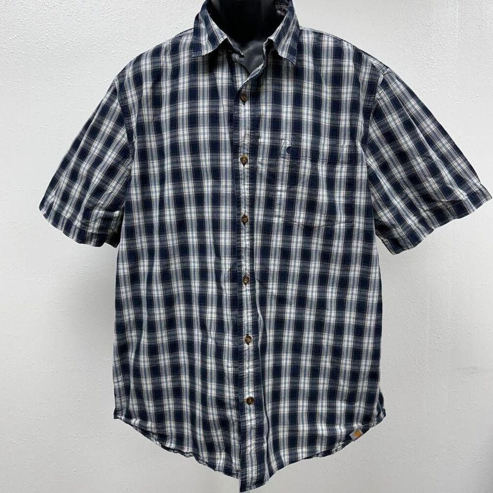 Carhartt Black and White Button Down Short Front Pocket Sleeve Shirt Size XL